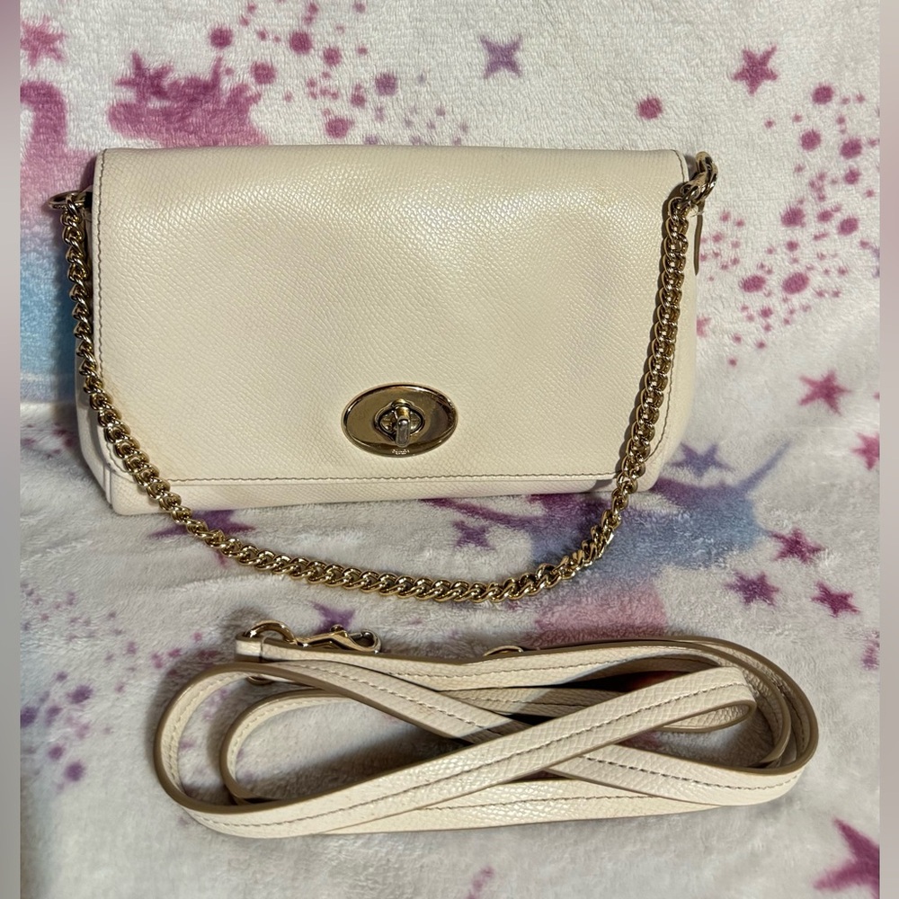 Coach Cream Crossbody Bag with Gold Chain